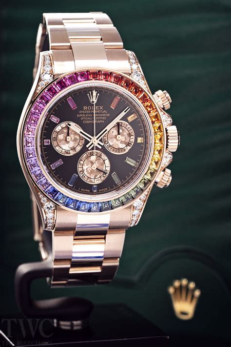 rolex daytona cosmograph rainbow crystals bezel rose gold